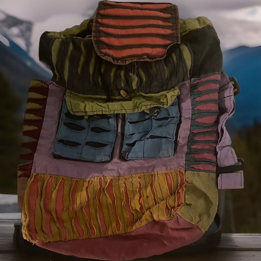 Hippie Rucksack Backpack Patchwork Tie Dye Razor Cut Peace Nepal Ethnic Boho 14"